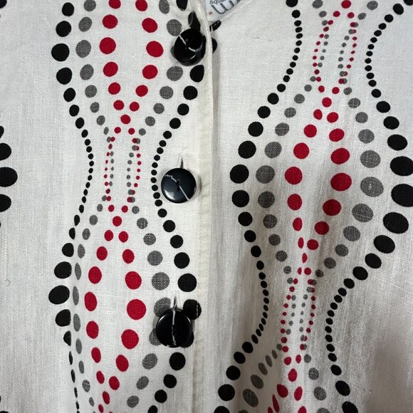 M Square Womens Tunic Top Linen Long Sleeve Button Down Asymmetric Dots One Size - Picture 3 of 10